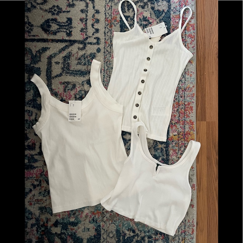 H&M white tops 2 new with tags and 1 WF cropped white tank